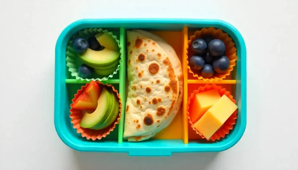 1. Mini Chicken Quesadilla with Avocado & Blueberries