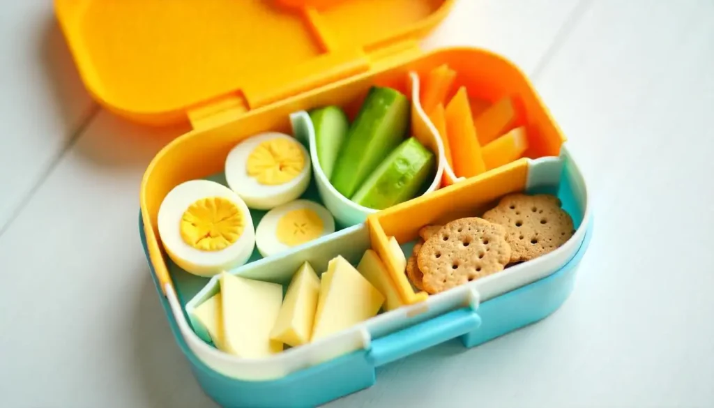 2. Boiled Egg, Cheese Cubes, Cucumber Sticks & Apple Slices